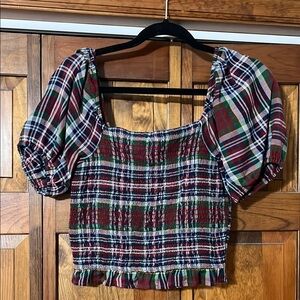 Plaid Puff Sleeve Top